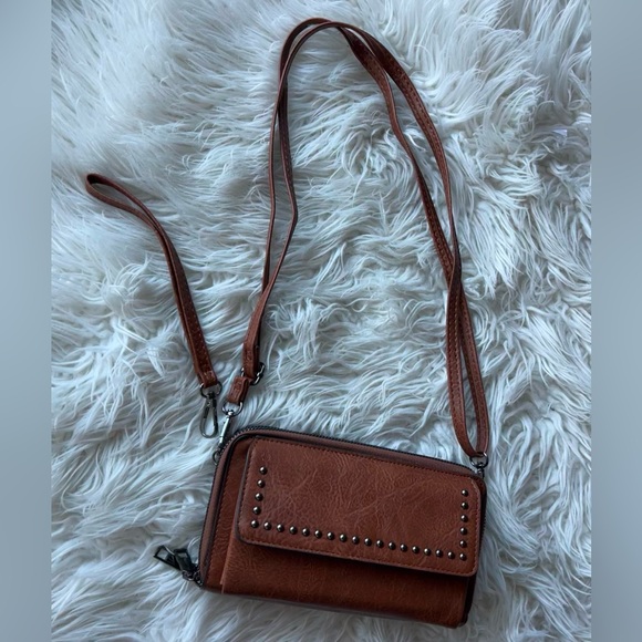 Sam & Hadley Purse Women's Brown Studded Faux Leather Crossbody Wallet - Picture 2 of 6